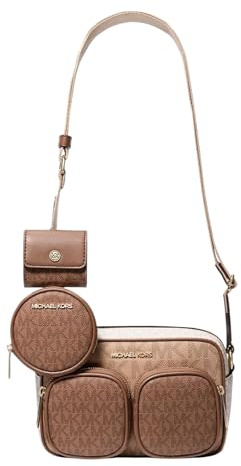 Michael Kors Damen Umhängetasche Jet Set Item Medium PKT Xbody – Camel Multi, PVC, goldfarbene Details, verstellbarer Schulterriemen, edles Design