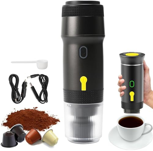 Yolispa Cafetera de café portátil Recargable eléctrica de 12 V, Mini cafetera eléctrica portátil de café Espresso, ompatible con cápsulas NS y molido para Camping