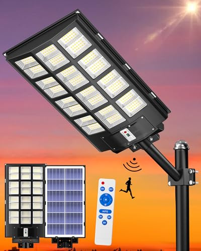 Gefolly SL-6800W Solar Straßenlaterne für Außen, Solarlampen für Außen mit Bewegungssensor, 6500K Solarleuchten mit Fernbedienung, IP67 Wasserdicht Strassenlaterne für Garten Hof Parkplatz
