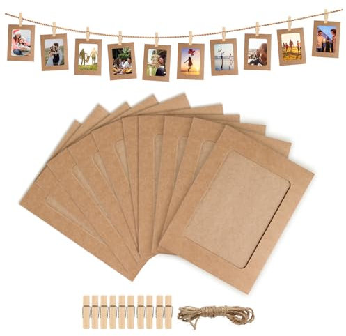 Luxoraiova 10 Stück Fotogirlande Fotoleine mit Klammern DIY Kraftpapier Bilderrahmen 11.5x15.5 cm Hängende Wanddekoration Fotorahmen aus Pappe für Geburtstag Hochzeit Party Jubiläum Deko Foto Banner