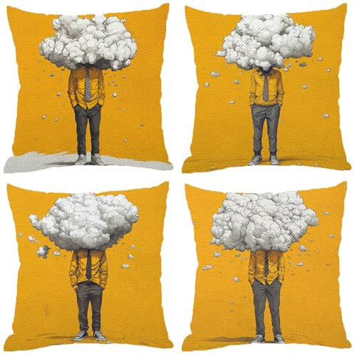 Fodere Cuscini da Esterno Impermeabili, Semplicità Federe Cuscini Divano 70x70 Quadrate Set di 4, Doppia Faccia Stampa Lino Cushion Covers Moderno Cerniera Invisibile per Aesthetic Room Decor, Z-960
