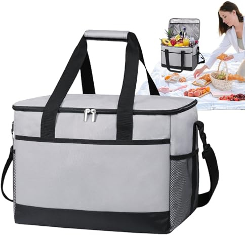 Sac alimentaire isotherme – Sacs isothermes d'extérieur pour nourriture, étui de rétention du chaud et du froid de 35 L avec poignée et bandoulière pour boissons, fruits, fruits de mer, lait, bière