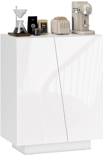 HOMCOM Buffet à Haute Brillance Placard Double Porte 70 x 40 x 88 cm Blanc