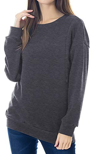 Smallshow Fleece Nursing Sweatshirt Långärmad amning Pullover Toppar,Deep Grey S
