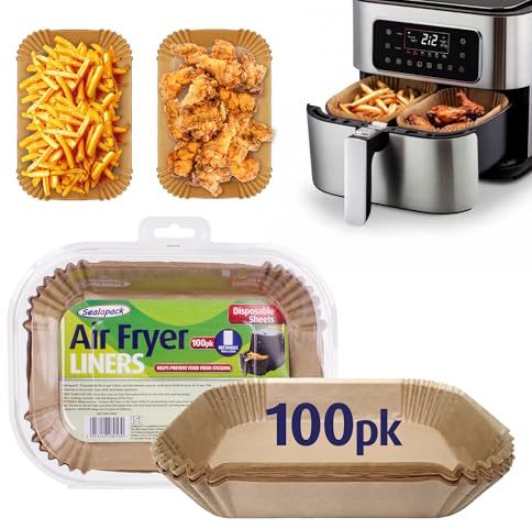 Sealapack Disposable Air Fryer Liners | Helps Prevent Food from Sticking - Oil-Proof, Non-Stick, Heat Resistant | Kitchen Accessories - Easy to Use (Rectangle 14cm x 22cm, 100 Pack)