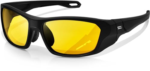 KANASTAL Occhiali Guida Notturna Gialle Ciclismo Uomo Donna Rettangolari Notte Sportivi Avvolgenti Visione Notturni Bici Moto Yellow Night Driving Glasses -Neri Gialli