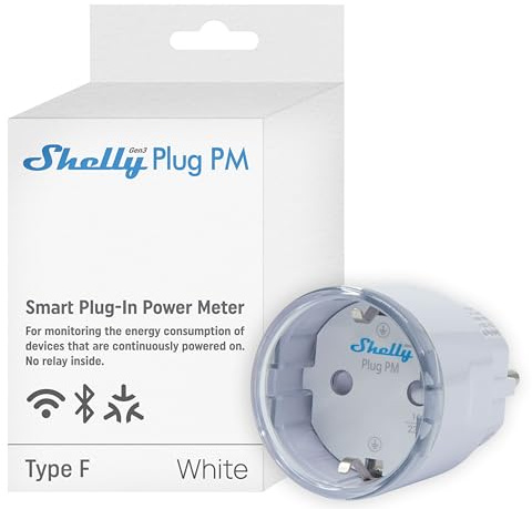 Shelly Plug PM Gen3 Weiß - WLAN Smarte Steckdose, Energiezähler, Keine Schaltfunktion, Leistungsmessung, 16A, 3680W, Zeitschaltuhr, Stecker, Smart Home, Alexa & Google, Kein Hub Erforderlich