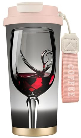 XTYGETY Taza de viaje de acero inoxidable con impresión de copa de vino, vaso de café aislado para bebidas frías y calientes
