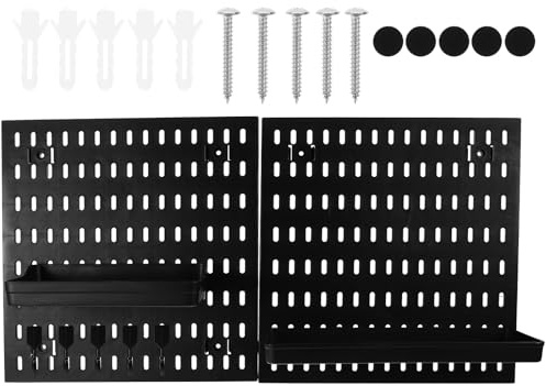 WATIIFUFU Panneau Perforé Mural Noir Multifonction 1 Kit avec Crochets et Étagères en Plastique pour Rangement la Cuisine Salle de Bain Atelier Bricolage sans Perçage