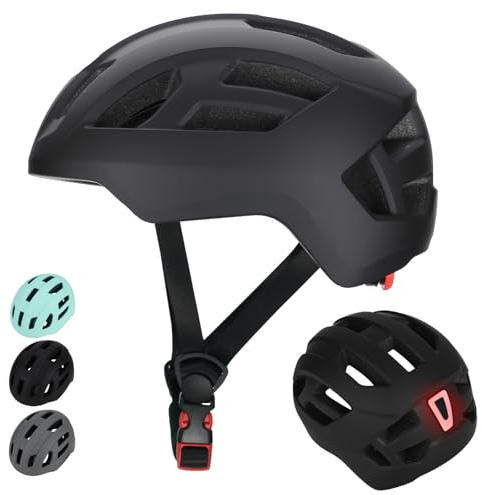 LIRENGUI Casco de Bicicleta con luz Trasera para niños niñas y Adolescentes, luz Trasera Recargable de Seguridad, Ligeros y Talla Ajustables Cascos Infantil para múltiples Deportes (Negro, M)