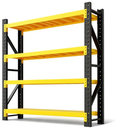 ANFIL® Schwerlastregal 200x200x60 cm – 800 kg Gesamttraglast, 200 kg pro Boden, stabiles Metallregal, 4 Böden, Garagenregal, Kellerregal, Lagerregal, Steckregal, 60 cm Tief, Einfache Montage