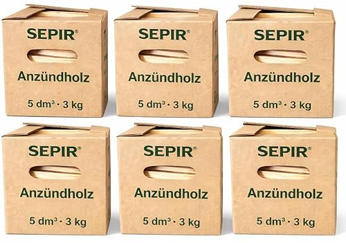 Kaminholz Anzündholz & Brennholz aus Kiefer und Fichte Kammergetrocknet 6 x 3 kg Karton 5dm³ - Feuerholz Anfeuerholz für Holzofen & Kamin
