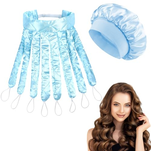 IGXX Rizadores sin calor azules, varillas para ondas nocturnas con diadema, para pelo corto y largo | Incluye gorro de noche
