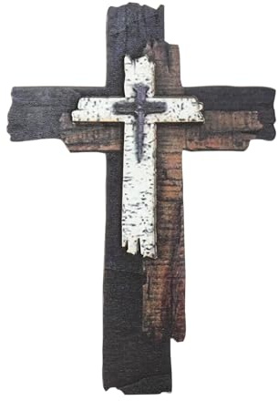 Cruz Cristiana de Pared 30x20cm, Cruz de Pared Cruz Cristiana Cruz Religiosa - Decoración Mural Cruz Estilo Vintage Efecto Madera, Regalo Bautismo Comunión para Salón, Oficina