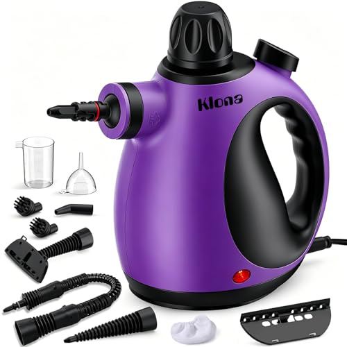 KLONA Pulitore a vapore manuale, pulitore a vapore per la casa, multiuso con 10 accessori per tappeti, tende, divani, cucina, bagno e altro ancora