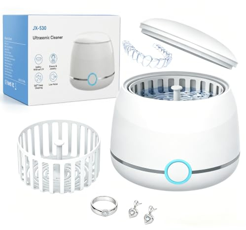 WRIYES - Pulitore ad ultrasuoni, 45 kHz, per protesi, allineatori, paradenti, guardie notturne, gioielli