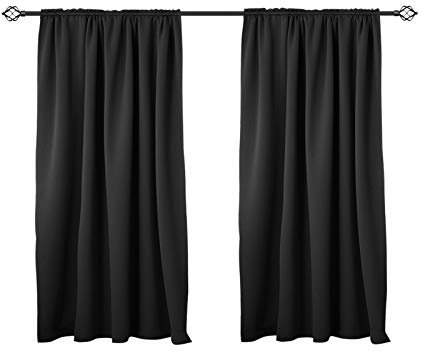 WOLTU 2er Set Gardinen, Verdunklungsvorhänge für Wohnzimmer Kinderzimmer, Blickdicht, Kräusebänder für Schiene, 250 g/m², kälteschutz lichtundurchlässig, 135 x 175 cm, Schwarz