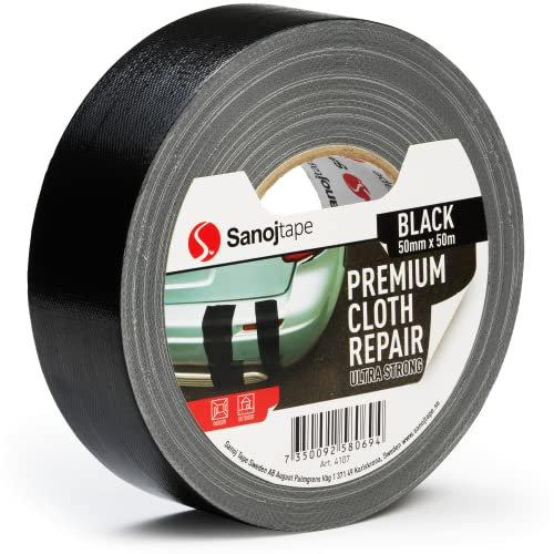 Sanojtape Cinta Americana de Color Negro de Reparación Profesional y Cinta Gaffer de Tela Superresistente 50mm x 50m