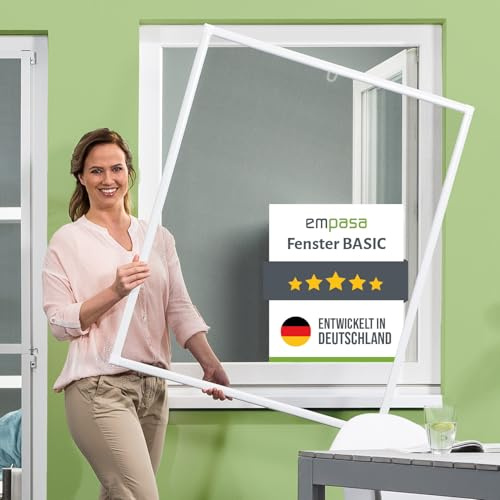 empasa Insektenschutz Fenster Basic mit Alurahmen und FILATEC® Gewebe in Schwarz, kürzbarer Bausatz zur Selbstmontage, Fliegengitter, Farbe:weiß, Größe:80 x 100, Stil:ohne Bürstendichtung