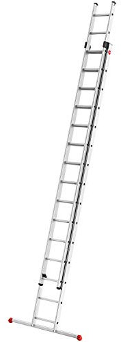 Hailo S80 ProfiStep Duo Alu-Schiebeleiter - 2 x 15 Sprossen belastbar bis 150 kg - Rastsystem mit Anhebesicherung - sprossenweise höhenverstellbar - Aluleiter Made in Germany - rostfrei - Silber