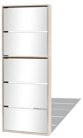 vidaXL Schuhschrank, 5 Einlegeböden und Spiegel, 63 x 17 x 169,5 cm, Eiche