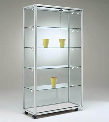 MHN Glasvitrine T 52,5 x B 99 x H 184,5 cm - große Glas Standvitrine abschließbar - breite Ausstellungs-Vitrine - LED-Beleuchtung