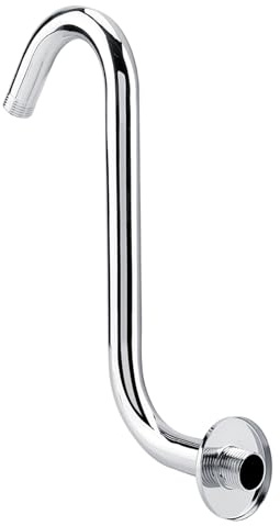 Braccio Doccia in Acciaio Inossidabile 20cm con Collo d'Oca Curvo a S, Cromato, Argento, G1/2 Pollici, con Copertura Decorativa | Braccio di prolunga per doccia a forma di S, in acciaio inox, 20 cm, G1/2, argento