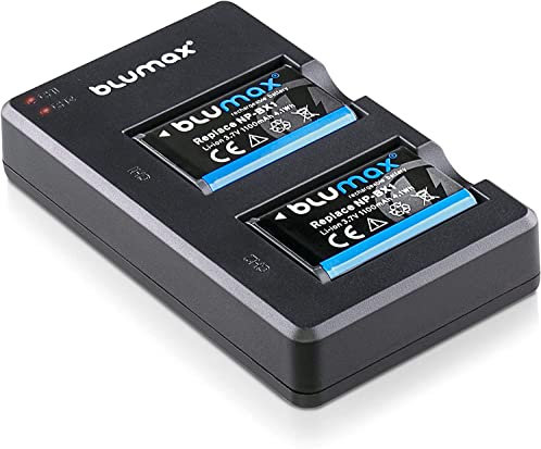 2X Blumax Akku kompatibel mit Sony NP-BX1 [ 1100mAh ] + Slim Dual Charger Sony ZV-1 II ZV-1 / Cyber-Shot DSC RX100 II III IV V VI VII - CX647 - WX500