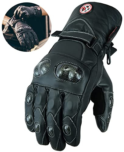 Texpeed Leather Waterproof Winter Motorcycle Armoured Gloves | Black: M | EN 13594 Motorbike Reinforced Gloves, Genuine Cowhide Leather, Biker Knuckle Armour, Long Cuffed, Rainproof