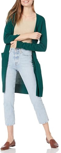 Amazon Essentials Donna Cardigan Leggero A Maniche Lunghe con Apertura Frontale, Lunghezza più Lunga (Disponibile in Taglie Forti)