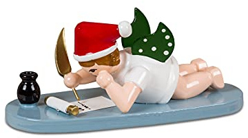 Rudolphs Schatzkiste Holzfigur Engel mit Wunschzettel und Mütze Höhe 6cm NEU Holzengel Instrument Seiffen Erzgebirge Figur Dekoration Holzfiguren Weihnachten Fensterschmuck Spielzeug Deko