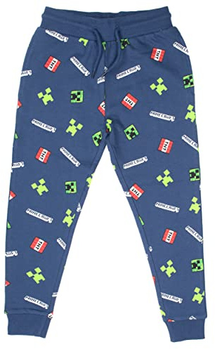 Minecraft - Vêtements Bas de Survêtement Garçon - Jogging Bleu 100% Coton Garçon - Pantalon de Survêtement - Cadeaux Bleu (7-8 Ans)