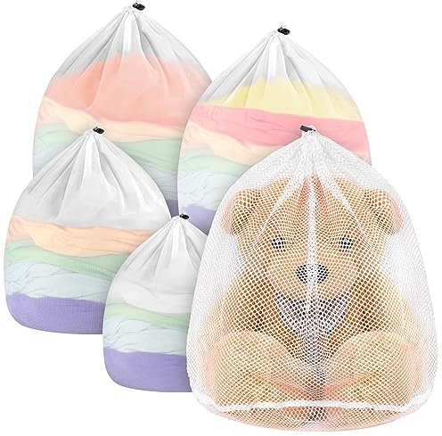 ecooe 5 Stück Wäschesack für Waschmaschine, XL Wäschenetz mit Kordelstopper-1 extra groß,2 groß,1 Medium und 1 klein Wäschebeutel für Bluse Babykleidung Rucksack Röcke für den Schulanfang Wohnheim usw