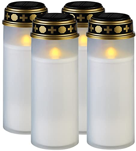 PEARL Grablichter: 4er-Set XXL-Solar-LED-Grabkerze mit Dauerlicht und Akku, 21 cm, weiß (LED Grablicht mit Lichtsensor, Grablaterne Solar, Kerze)