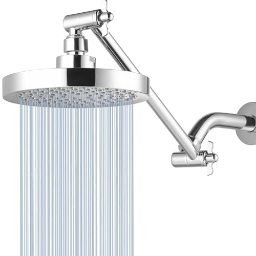 Nuodan High Pressure Rain Shower Head with 11'' Extension Arm - High Flow Rainfall Showerhead - Luxury Modern Look - Pressure Boosting(Round, Chrome)