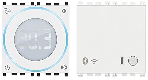 VIMAR 02973.B Termostato Smart a rotella WiFi, Bluetooth, alimentazione 100-240V, retroilluminazione LED, 2 moduli. Bianco & 19597.B Arké Gateway connesso IoT Bluetooth Wi-Fi