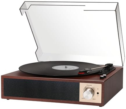 Tocadiscos de Vinilo, VIFLYKOO Tocadiscos Vintage Bluetooth Reproductor de Discos con 3 Velocidades 33/45/78 RPM, Altavoces Incorporadas, Grabación de Vinilo a Audio, Salida RCA/Aux in/USB/Auriculares