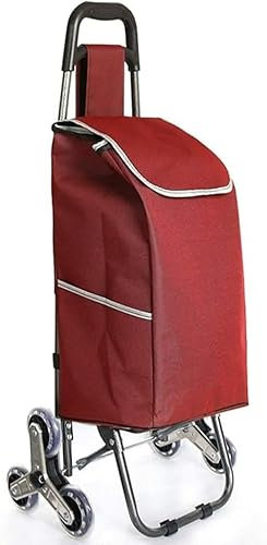 Lightweight Shopping Trolley Stair Climber Trolley With 6 Wheels 30L Foldable Grocery Cart With Waterproof Oxford Clot Hard Wearing Pull Carts (Color : Rosso)