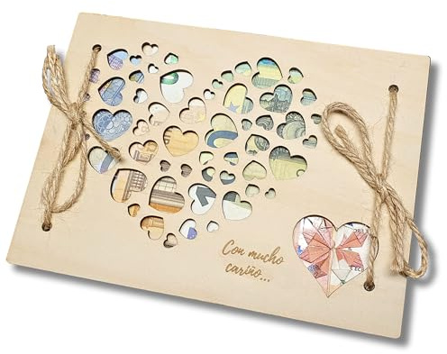 EQUIK PRODUCTS Tarjeta felicitación de madera | Regalo dinero boda | Regalo novios | Regalo pareja | Sobre para regalo dinero boda (Corazón Junta)