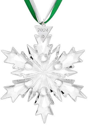 2024 jährlicher Weihnachtsschmuck, Kristall-Schneeflocken-Stern – Weihnachtsbaumschmuck, Anhänger, Kristall-Sonnenfänger, Heimdekoration, Hängedekoration