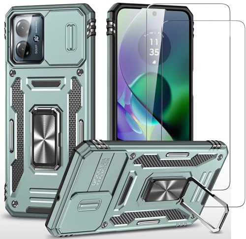Jeelar ESONG Funda Protectora para Motorola Moto G54,con[2 Protector de Pantalla][Cubierta de Cámara Deslizante][Protección contra Caídas de Grado Militar][Soporte magnético para automóvil]-Verde
