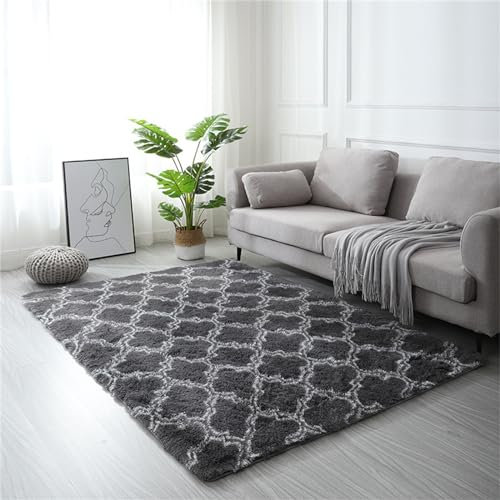 Treer Teppich Wohnzimmer Flauschig, Soft Modern Area Rug Weich Shaggy Teppiche Hochflor Langflor rutschfest Fellteppich Kunstfell Fell Carpet für Schlafzimmer (160x230cm,Graue Laterne)