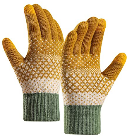 MJGkhiy Winterhandschuhe Damen Thermo Uni Thermohandschuhe Strickhandschuhe Comfy Touch Screen Motorradhandschuhe Winddicht Laufhandschuhe Weiche Sporthandschuhe für Radfahren Skifahren, gelb,