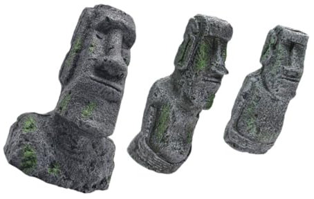 FOMIYES Moai Statue Aquarium 3 Stück Osterinsel Ornamente Harz Aquarium Landschaft