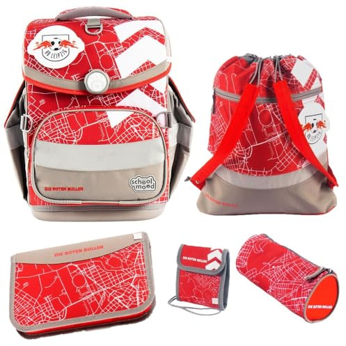 Familando - School Mood Timeless Air+ Schulranzen Set 6-teilig mit Federmappe - Sonder-Edition RB Leipzig - 980g leicht mit 23L Volumen - mit höhenverstellbarem System & Reflektoren - Ab 1. Klasse