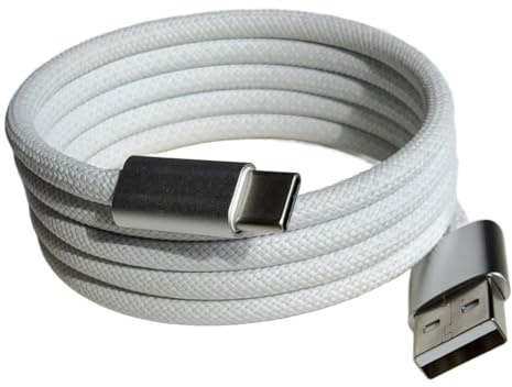 Cavo di ricarica magnetico, anti-groviglio, da USB-C a USB-C, 1 m, ricarica rapida, 60 W, intrecciato (Da USB-A a USB-C, bianco)