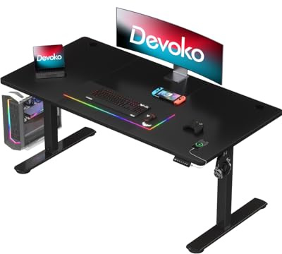 Devoko Höhenverstellbarer Schreibtisch mit USB-Buchs 140x60cm,Schwarz | Elektrisch Steh-Sitz Verstellbarer Computertisch Stehpult Bürotisch Adjustable Desk