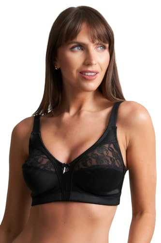 COSHAL® Non-Wired Womens Bralette Floral Lace Non-Wired Firm Control Soft Cup Satin Lace Bra's - Women’s Non-Wire Full Cup Non-Padded Underwear Bralette Black 44E