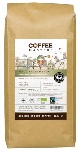 Coffee Masters Peruvian Cold Brew Ground Coffee - 500g Medium Roasted Espresso Bean for Cold Brewing - Organic, Single Origin, Fair Trade from 100% Arabica Beans