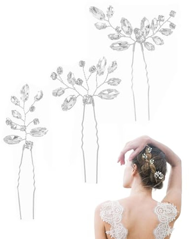 KGDUYC 3 Stücke Hochzeit Haarschmuck Braut Strass Haarnadeln Blume Strass Haarnadel Kristall Haarspangen Damen Hochzeit Party Haarschmuck